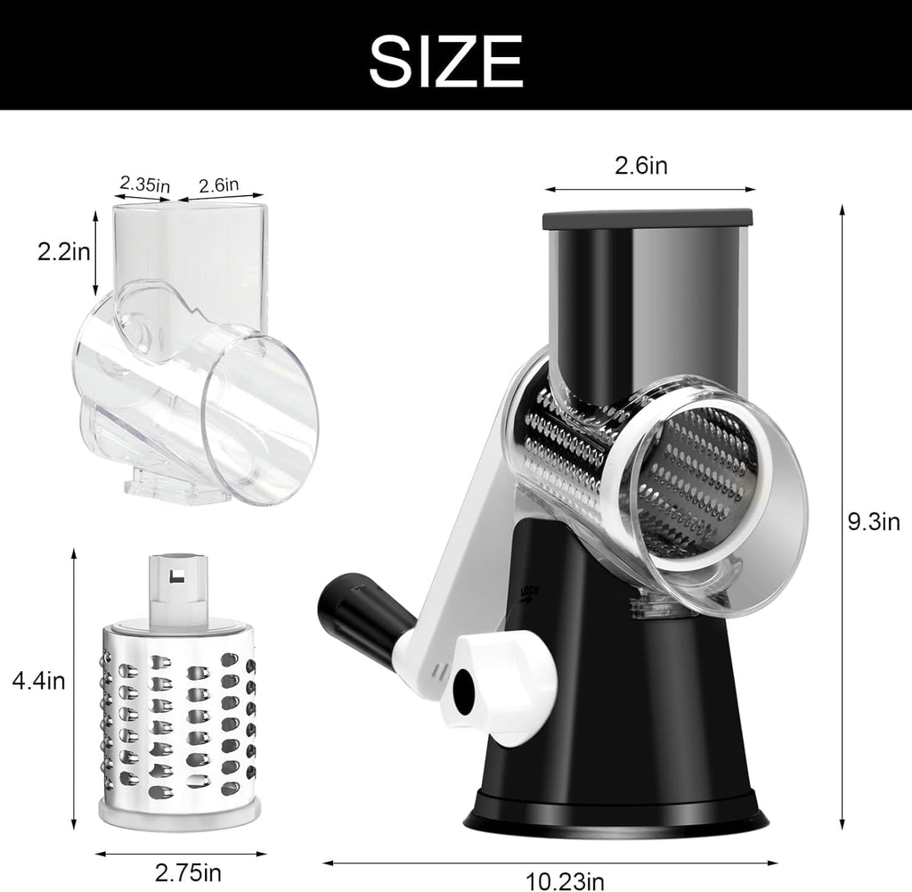Rotary Cheese Grater - Hand Crank Shredder with 3 Blades and Cleaning Brush