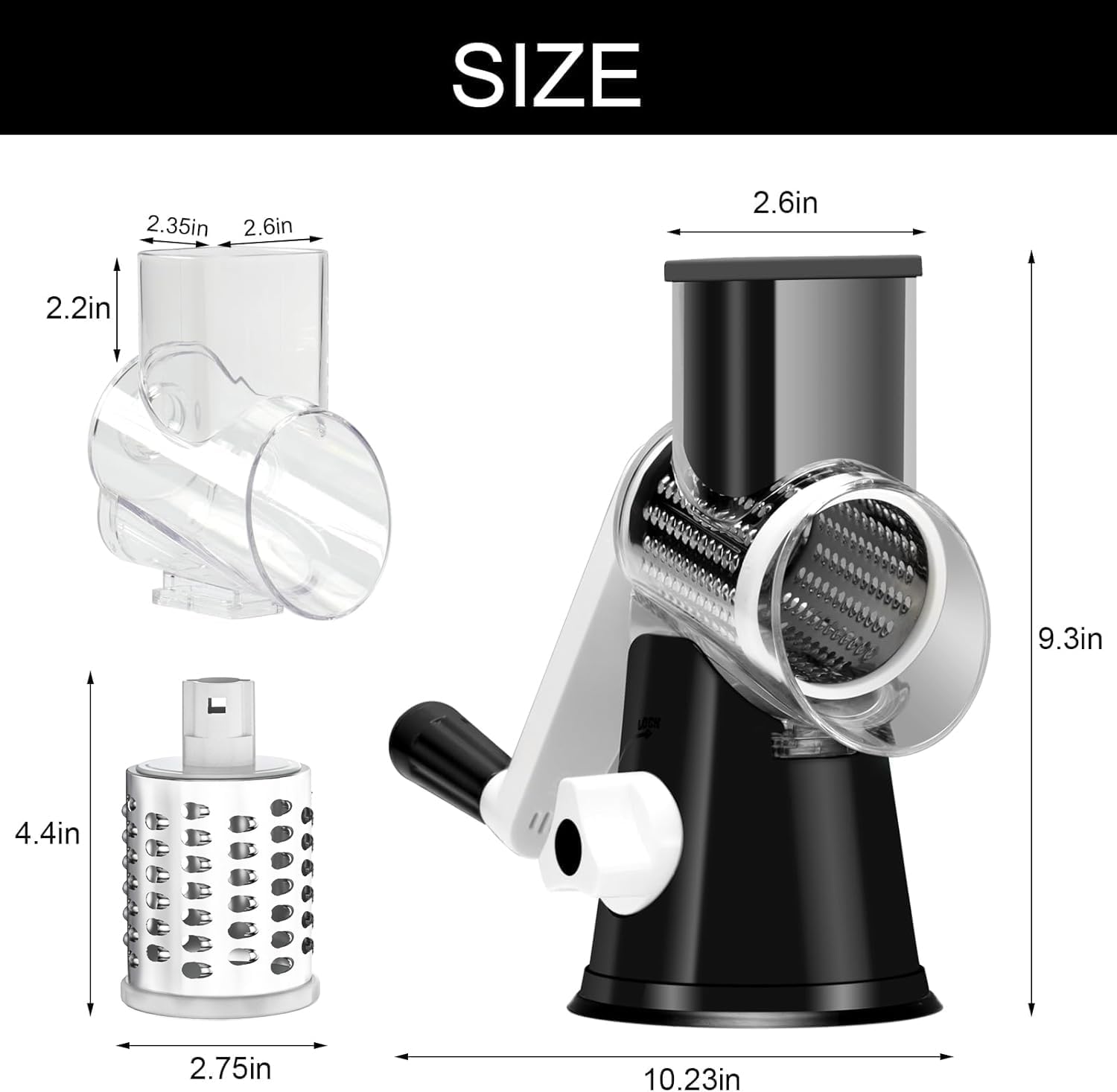 Rotary Cheese Grater - Hand Crank Shredder with 3 Blades and Cleaning Brush