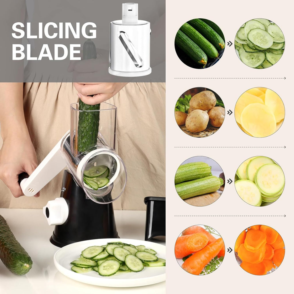 Rotary Cheese Grater - Hand Crank Shredder with 3 Blades and Cleaning Brush