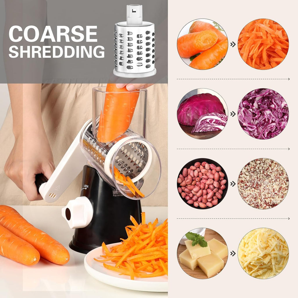 Rotary Cheese Grater - Hand Crank Shredder with 3 Blades and Cleaning Brush