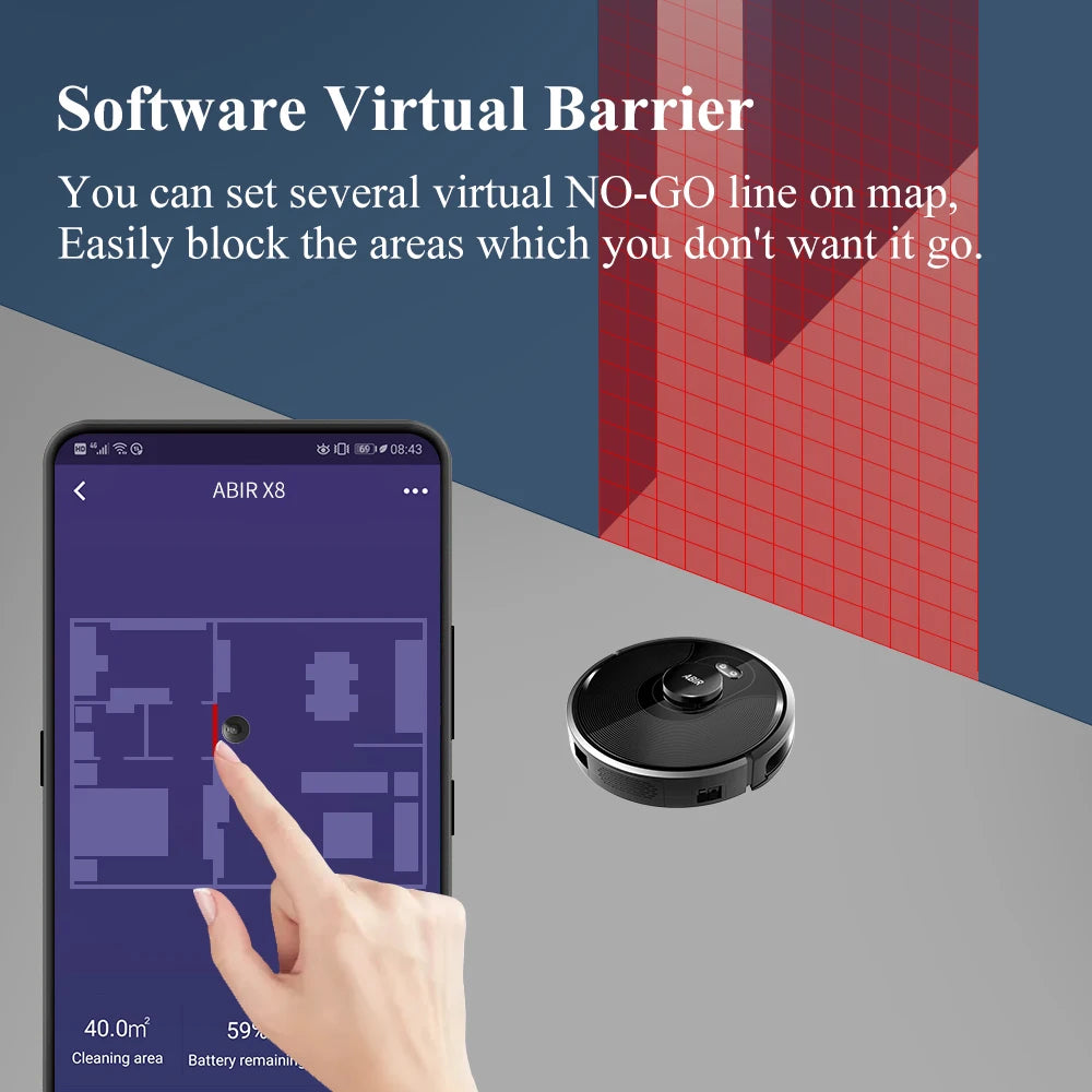 ABIR X8 Robot Vacuum Cleaner - Smart Automatic Floor Cleaning Robot