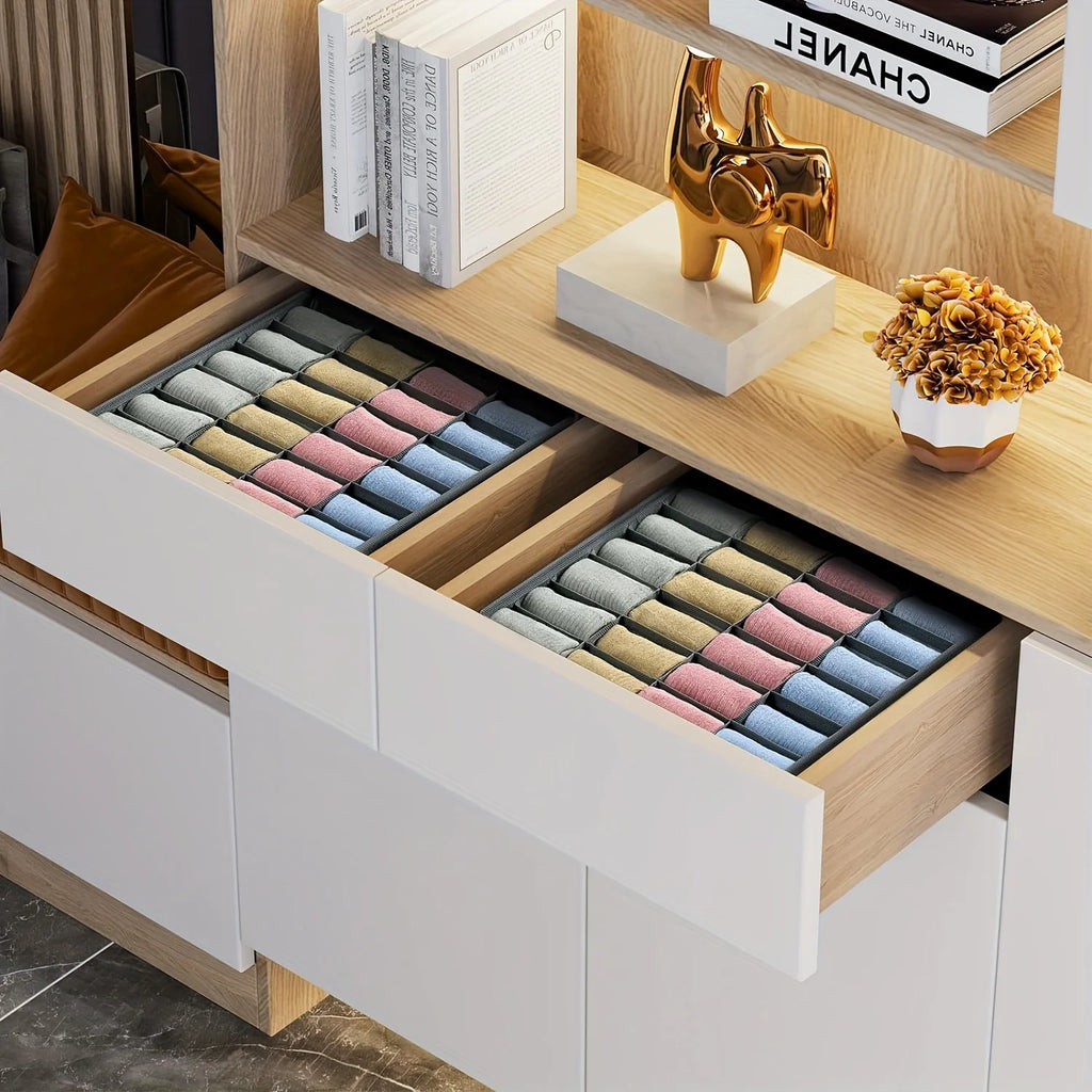 Fabric Storage Box with 24 Compartments - Drawer Organizer for Underwear Socks