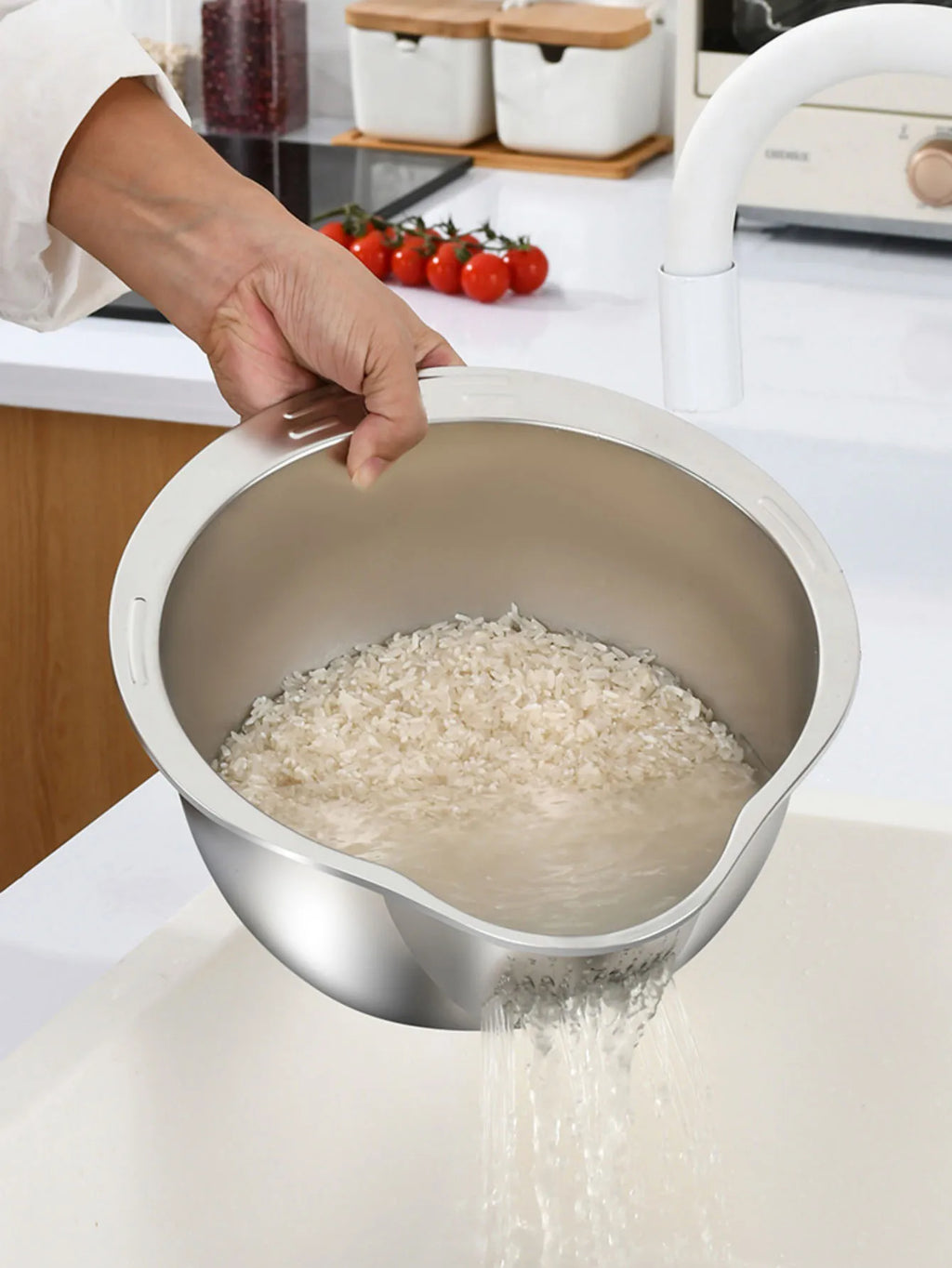 Rice Washer Strainer Bowl - Quick Drain Colander for Kitchen
