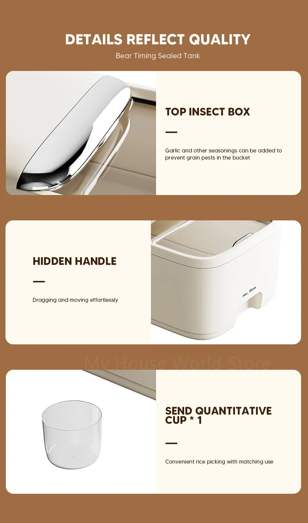 10KG Rice Storage Container - Airtight Cereal Dispenser Box