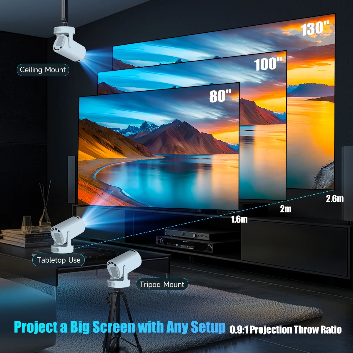 Portable Projector 4K - Android 11 WiFi 6 8000 Lumens Outdoor Home Theater