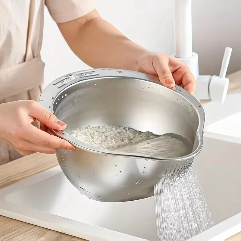 Rice Washer Strainer Bowl - Quick Drain Colander for Kitchen