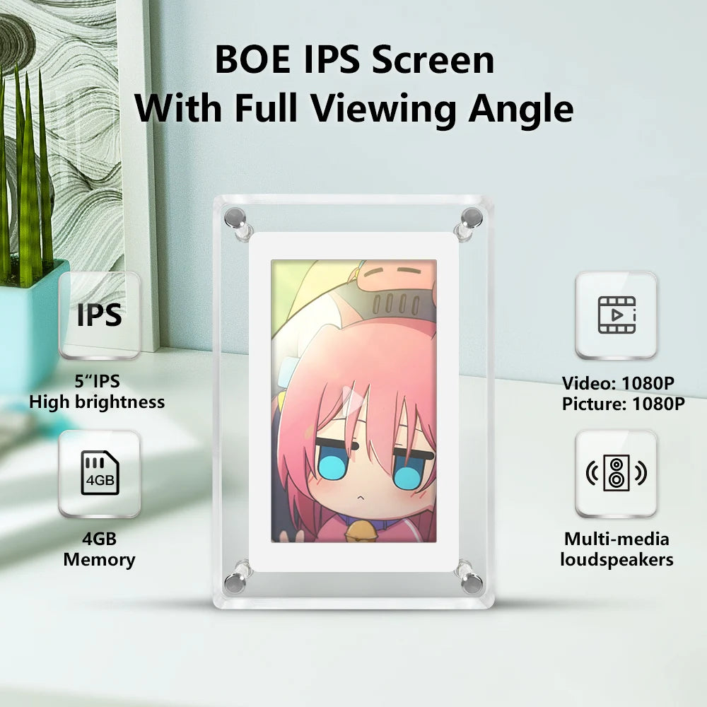 5 Inch Digital Photo Frame - Acrylic IPS Screen Battery Powered Picture Frame