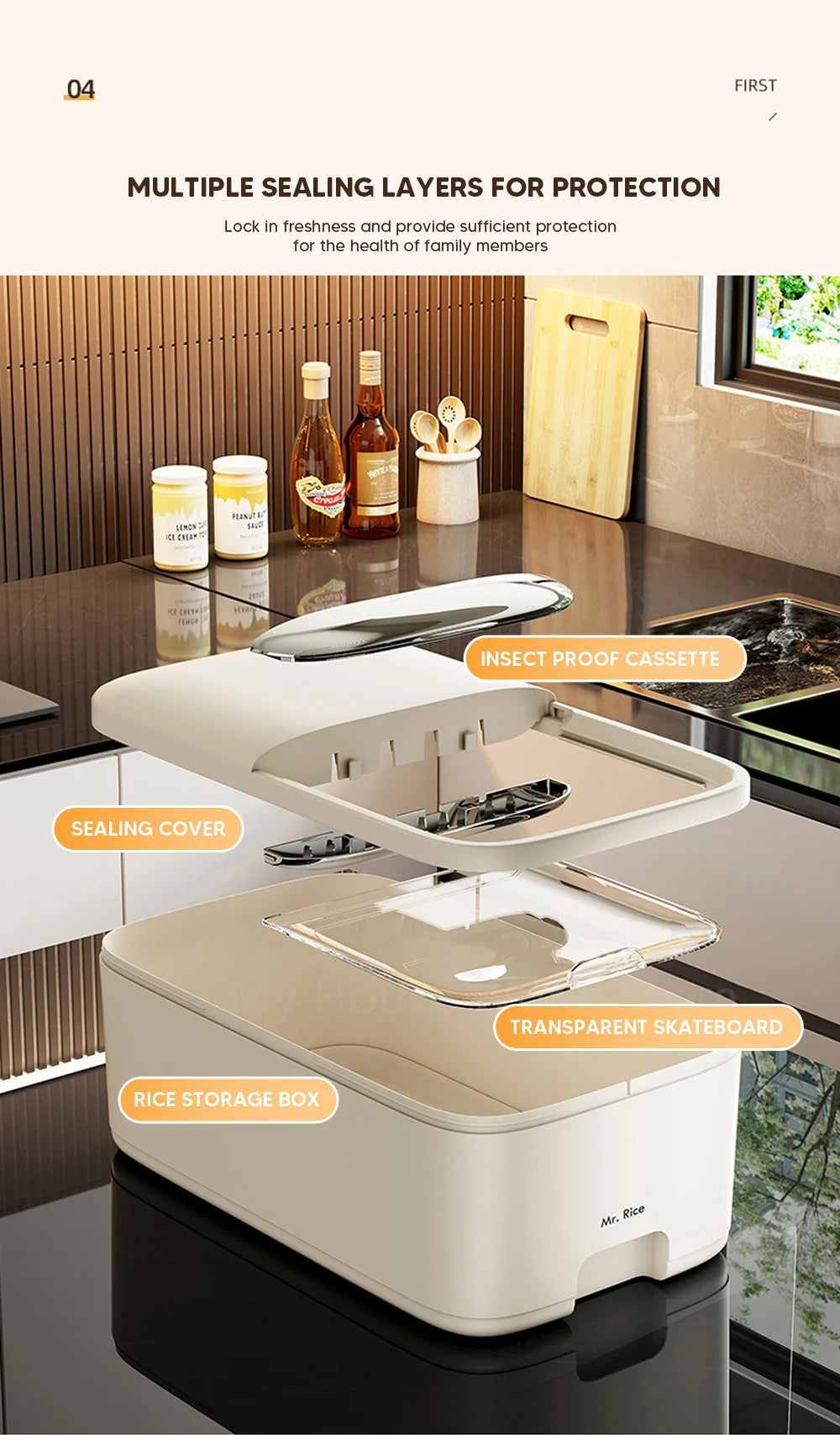 10KG Rice Storage Container - Airtight Cereal Dispenser Box