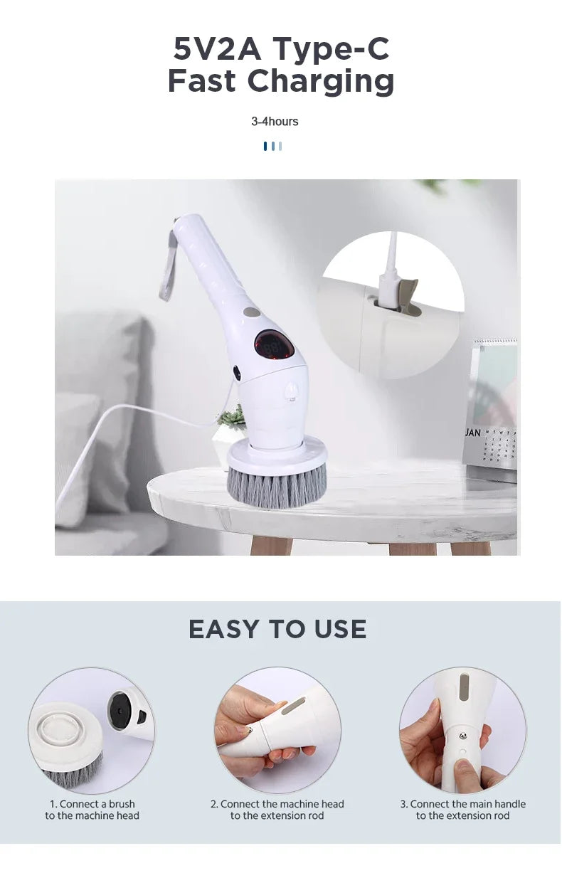 Multifunctional Electric Cleaning Brush - Rechargeable Scrubber for Bathroom Kitchen