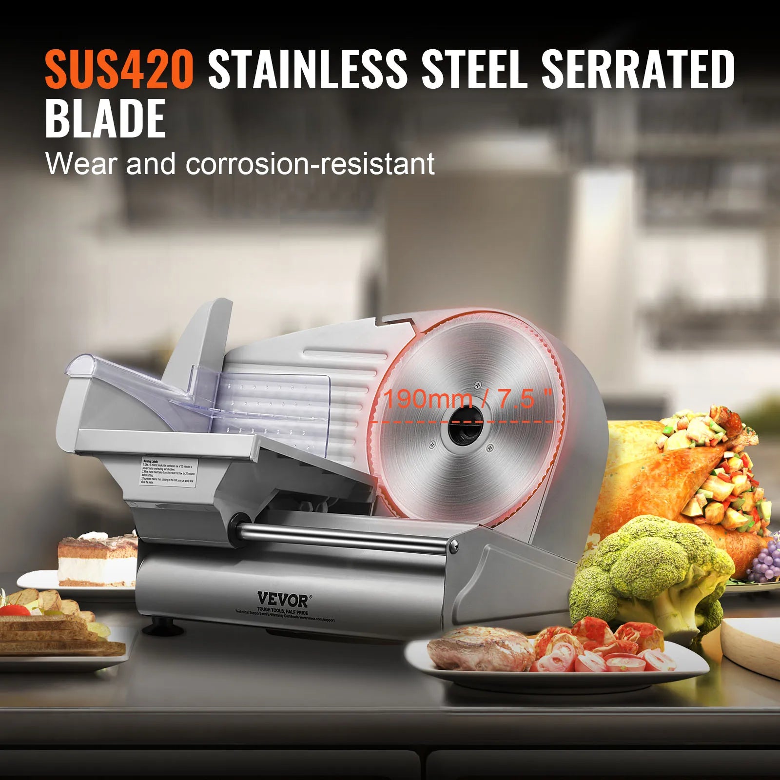 Electric Meat Slicer - Stainless Steel Deli Food Slicer for Home Use
