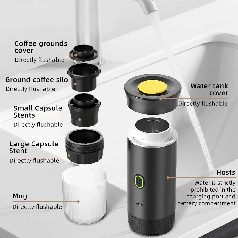 Portable Espresso Machine - Wireless 3-in-1 Coffee Maker for Car Home Camping