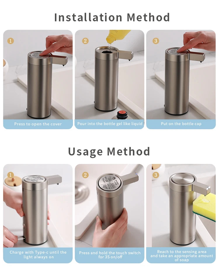Automatic Soap Dispenser - Touchless Sensor Hand Sanitizer Stainless Steel