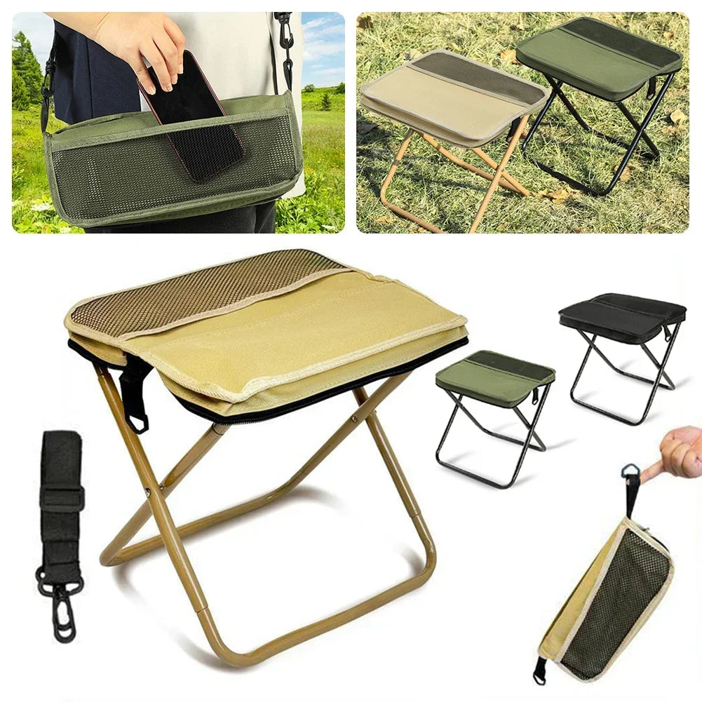 Foldable Camping Stool - Portable Backpack Chair for Outdoor Fishing Travel