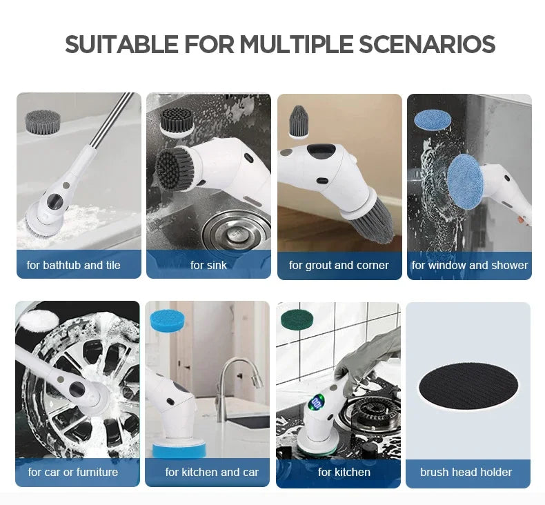 Multifunctional Electric Cleaning Brush - Rechargeable Scrubber for Bathroom Kitchen