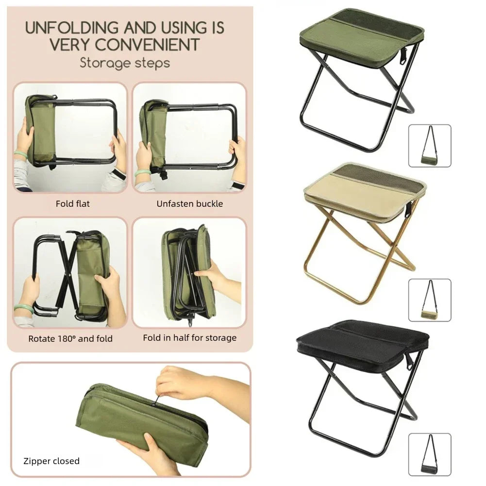 Foldable Camping Stool - Portable Backpack Chair for Outdoor Fishing Travel