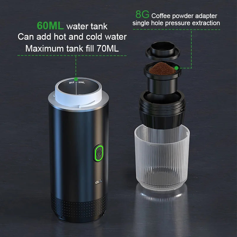 Portable Espresso Machine - Wireless 3-in-1 Coffee Maker for Car Home Camping