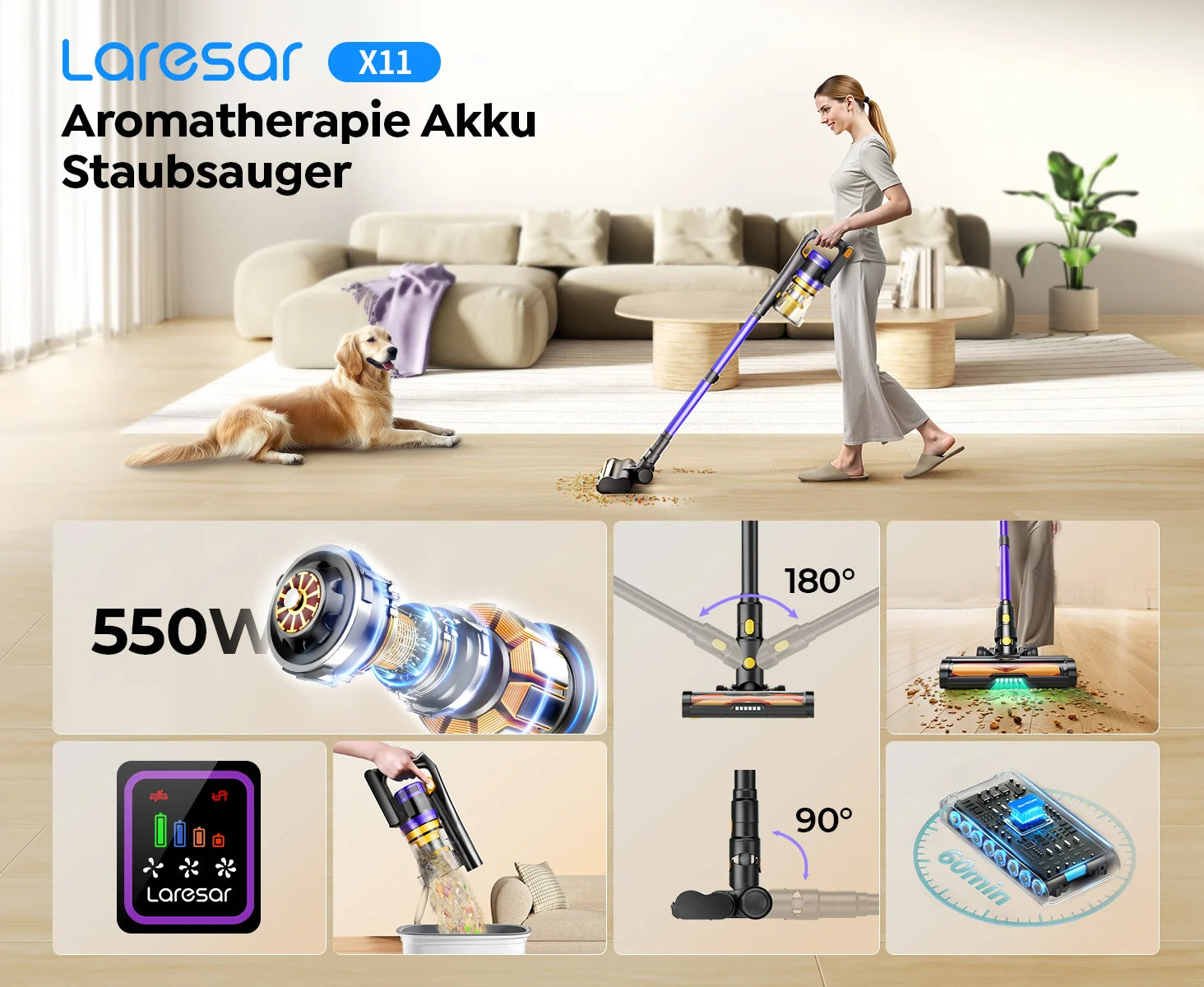 Laresar X11 Cordless Vacuum Cleaner - Wireless Stick Vacuum
