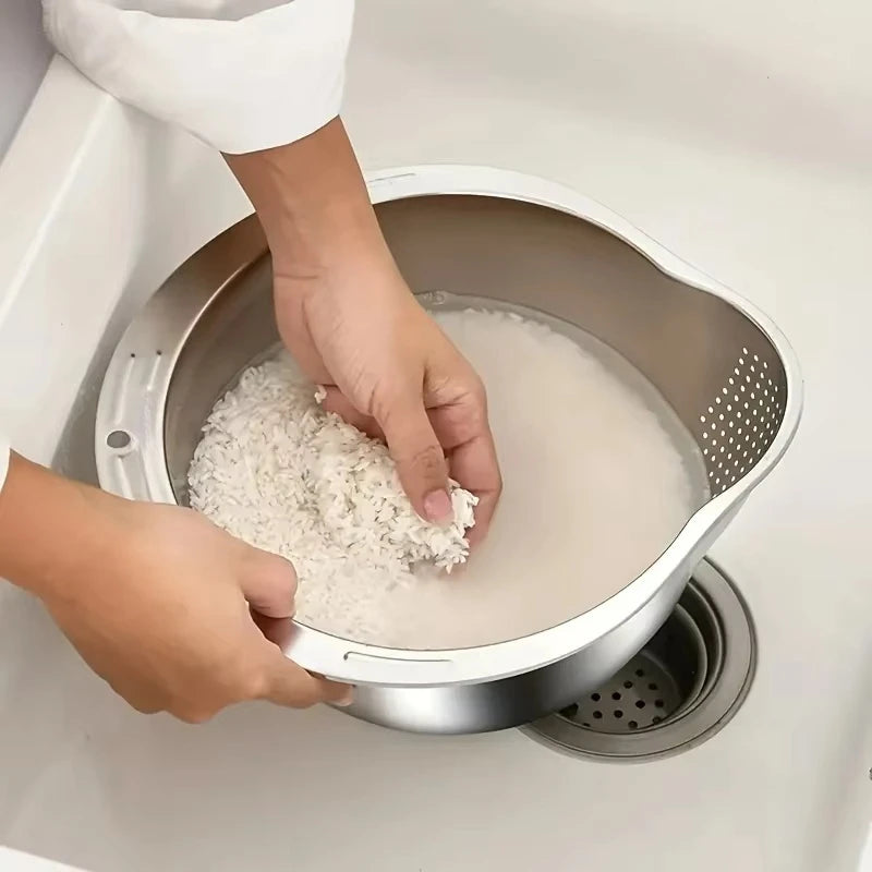 Rice Washer Strainer Bowl - Quick Drain Colander for Kitchen