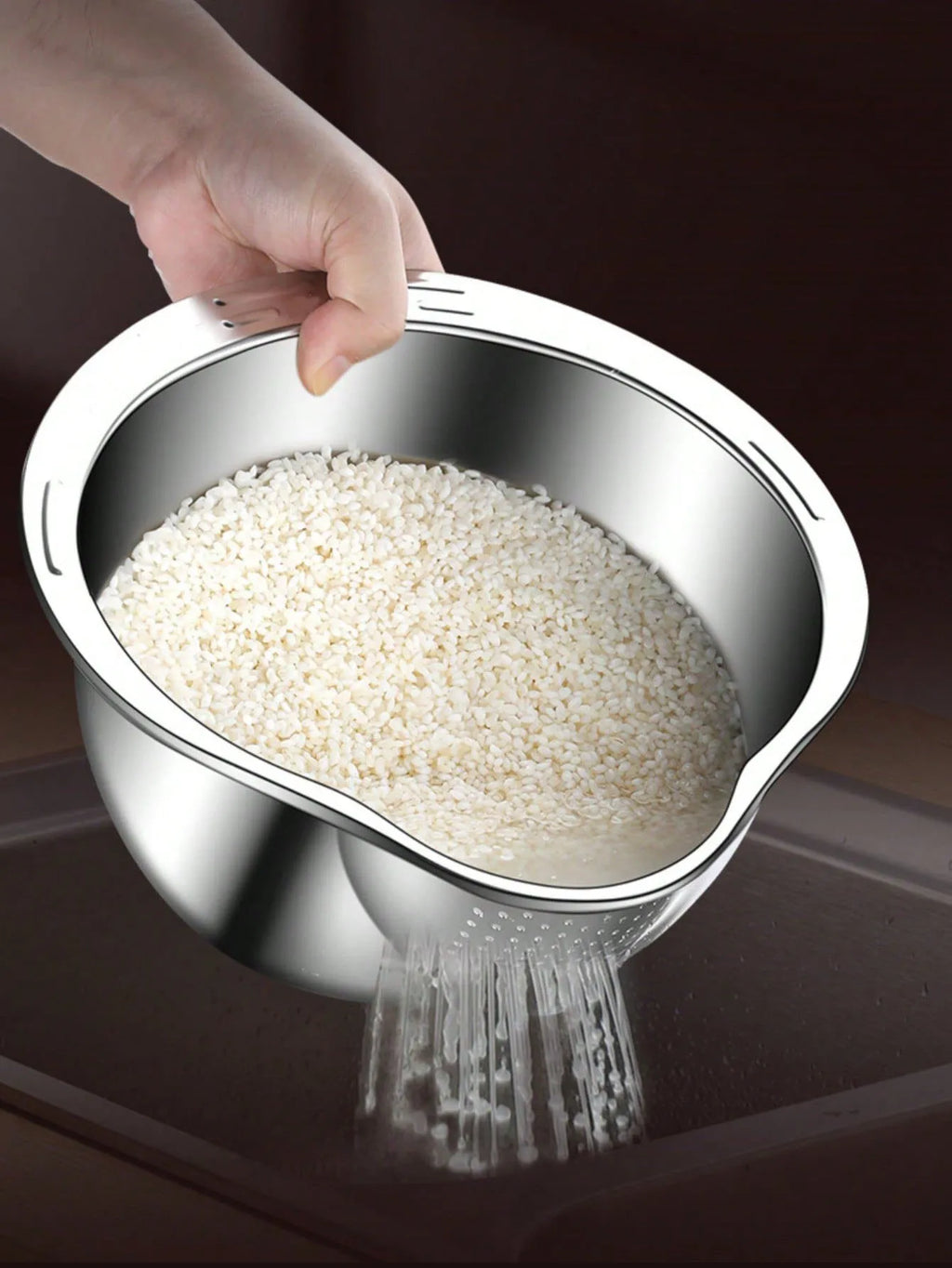 Rice Washer Strainer Bowl - Quick Drain Colander for Kitchen