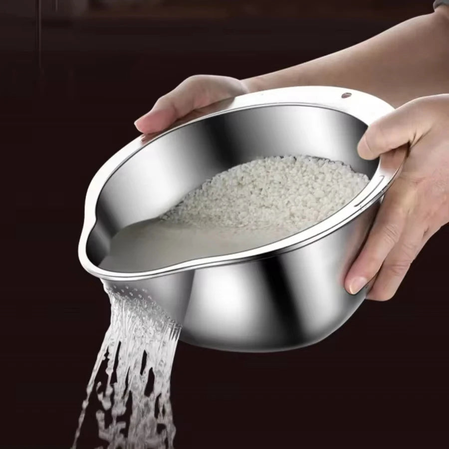 Rice Washer Strainer Bowl - Quick Drain Colander for Kitchen