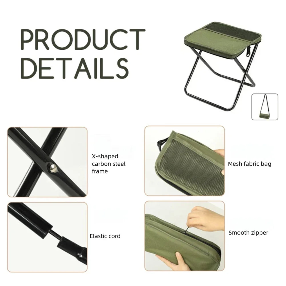 Foldable Camping Stool - Portable Backpack Chair for Outdoor Fishing Travel