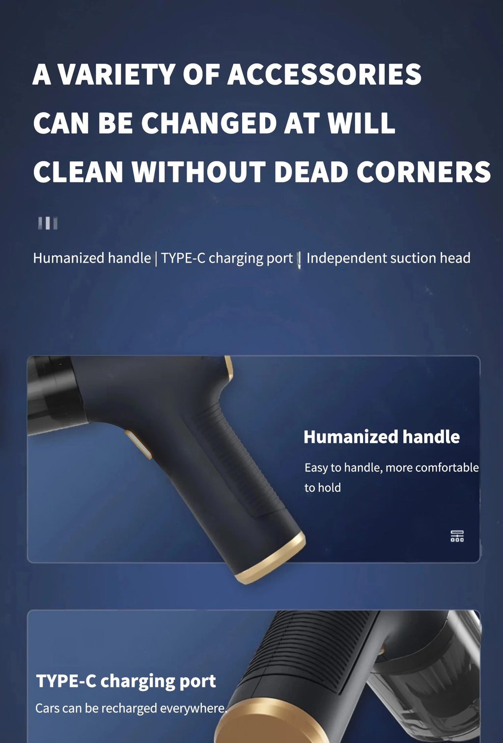 CENRR 98000PA Car Vacuum Cleaner - Cordless Handheld High Power