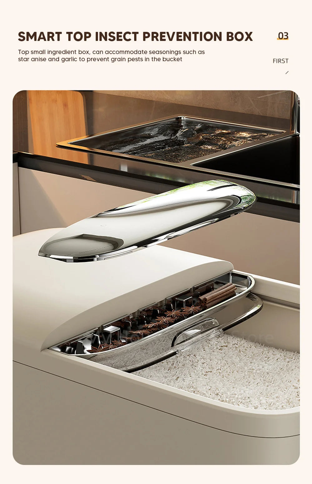 10KG Rice Storage Container - Airtight Cereal Dispenser Box