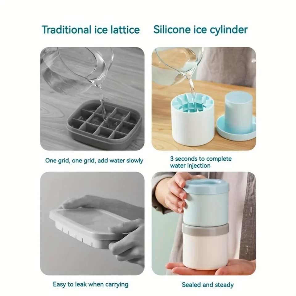 Food Grade Silicone Ice Cube Maker - Cylinder Ice Mold Tray