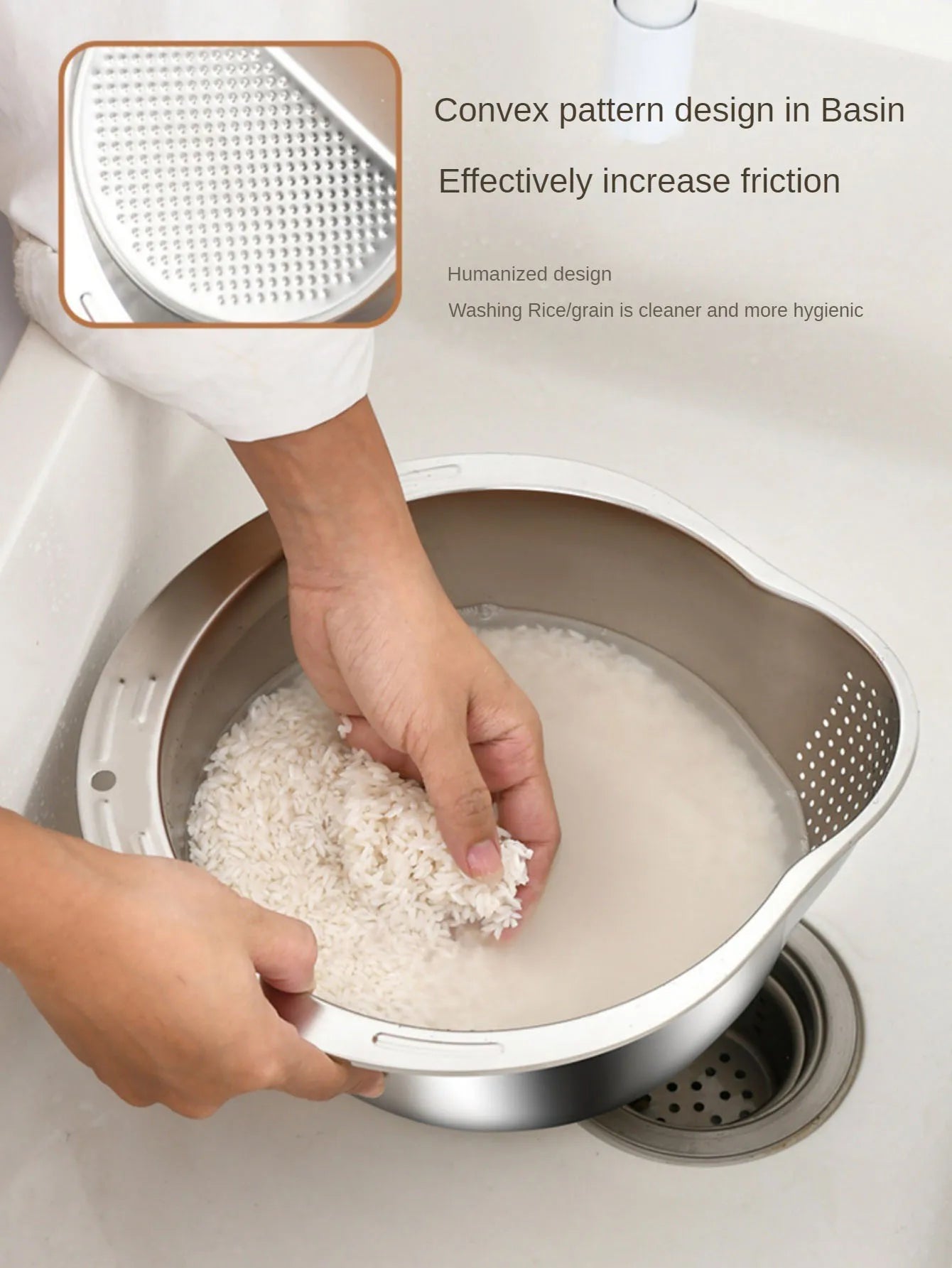 Rice Washer Strainer Bowl - Quick Drain Colander for Kitchen