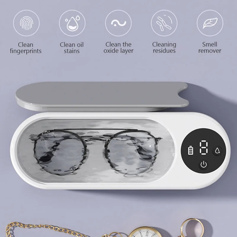 Ultrasonic Wireless Glasses Cleaning Machine - Portable Eyeglass Jewelry Cleaner