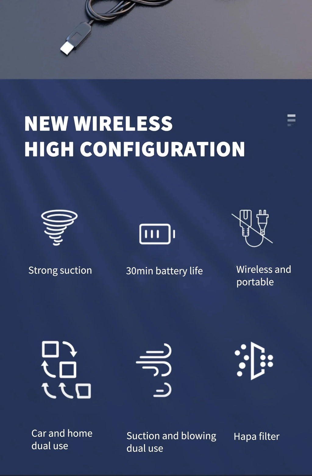 CENRR 98000PA Car Vacuum Cleaner - Cordless Handheld High Power