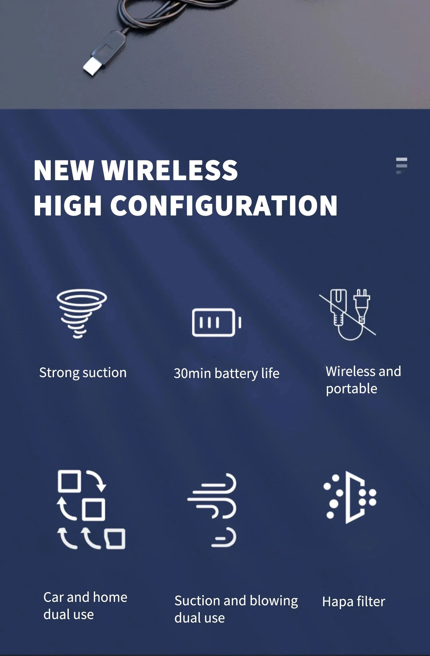 CENRR 98000PA Car Vacuum Cleaner - Cordless Handheld High Power