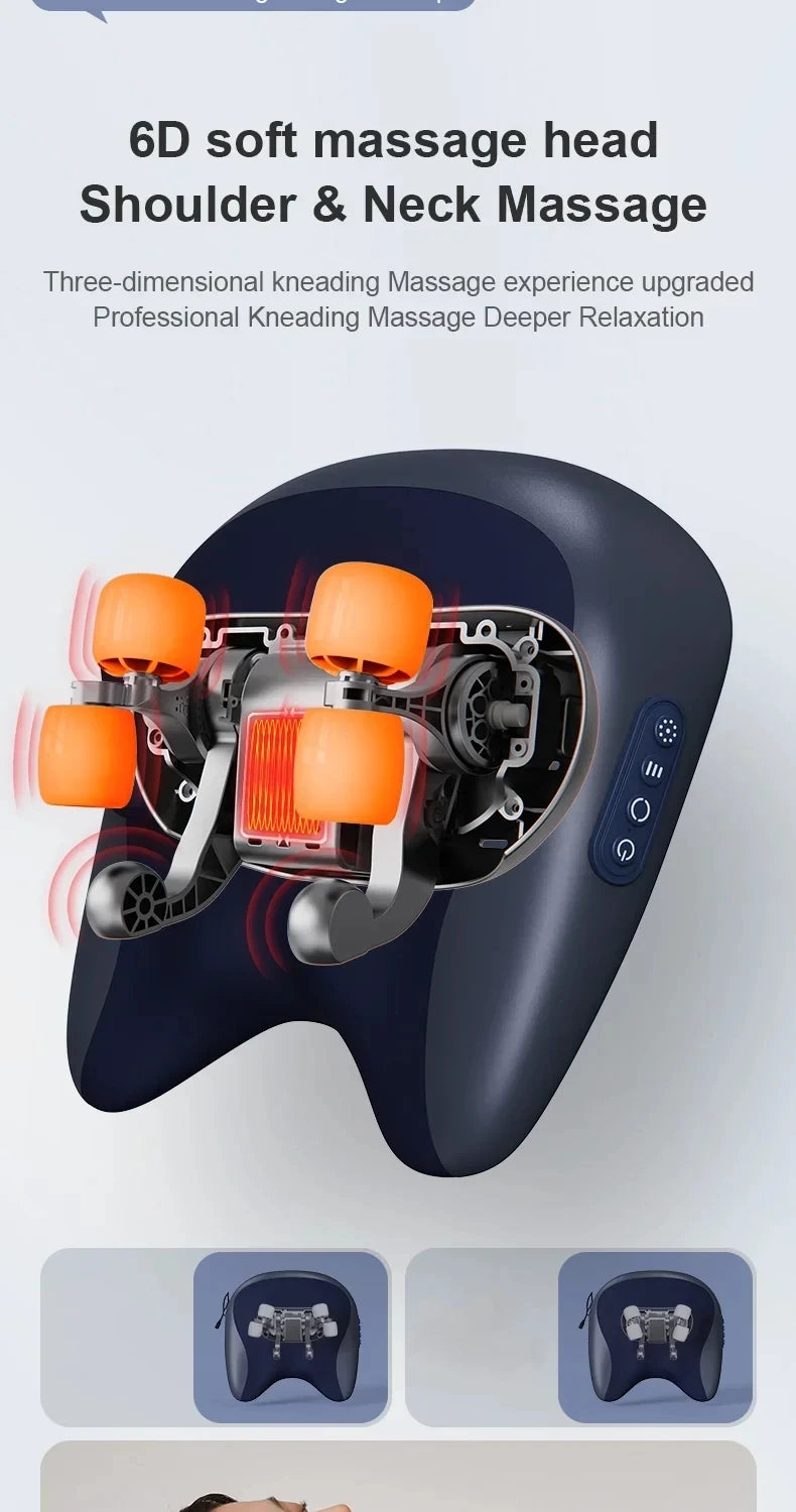 Electric Massage Pillow - Wireless Shiatsu Neck Back Massager with Heating