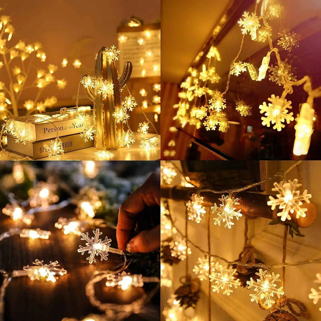 Snowflake LED String Lights - Christmas Winter Decorative Fairy Lights