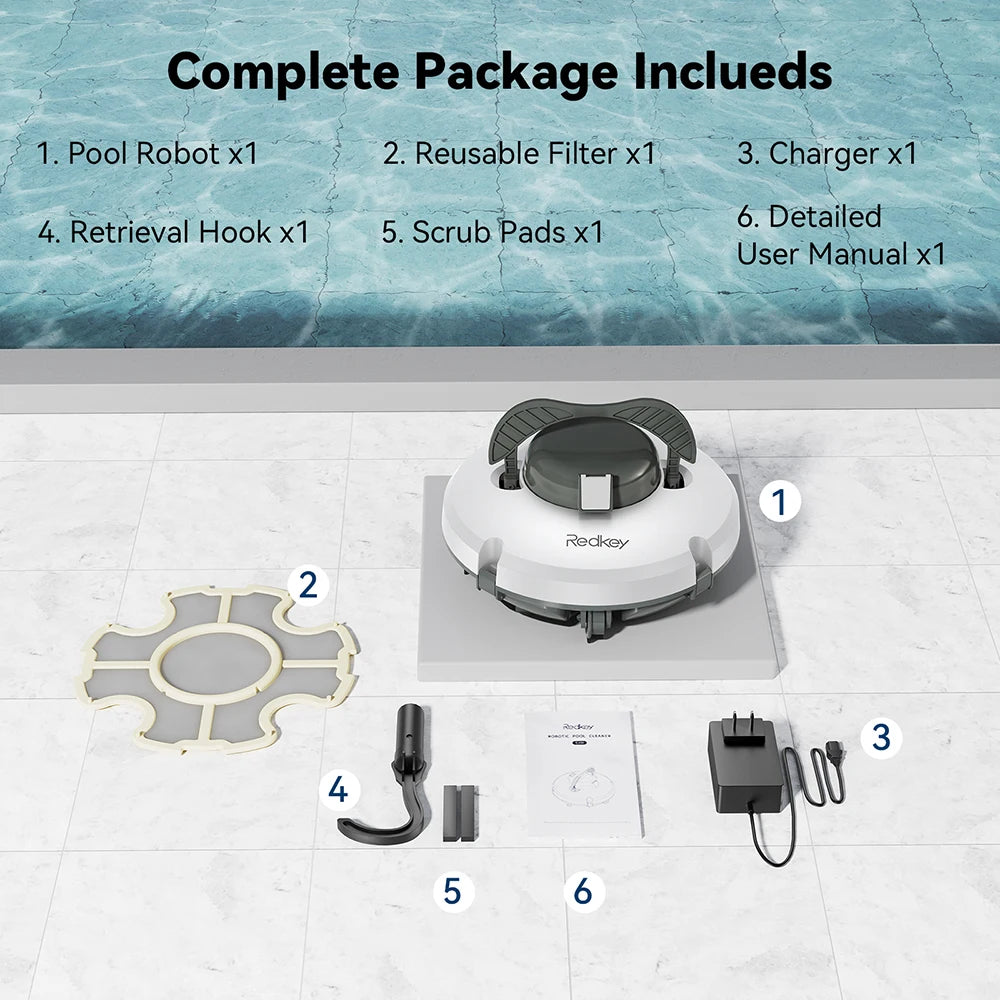 Redkey S100 Cordless Robotic Pool Cleaner - Automatic Swimming Pool Vacuum