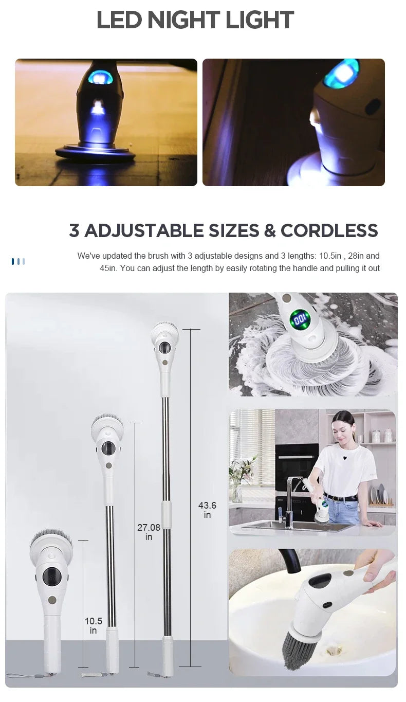 Multifunctional Electric Cleaning Brush - Rechargeable Scrubber for Bathroom Kitchen