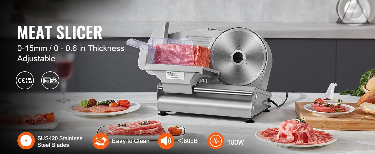 Electric Meat Slicer - Stainless Steel Deli Food Slicer for Home Use