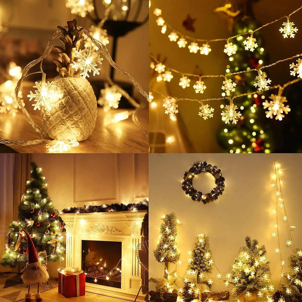 Snowflake LED String Lights - Christmas Winter Decorative Fairy Lights