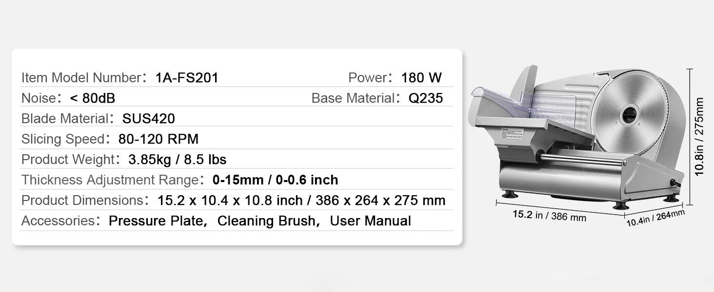 Electric Meat Slicer - Stainless Steel Deli Food Slicer for Home Use