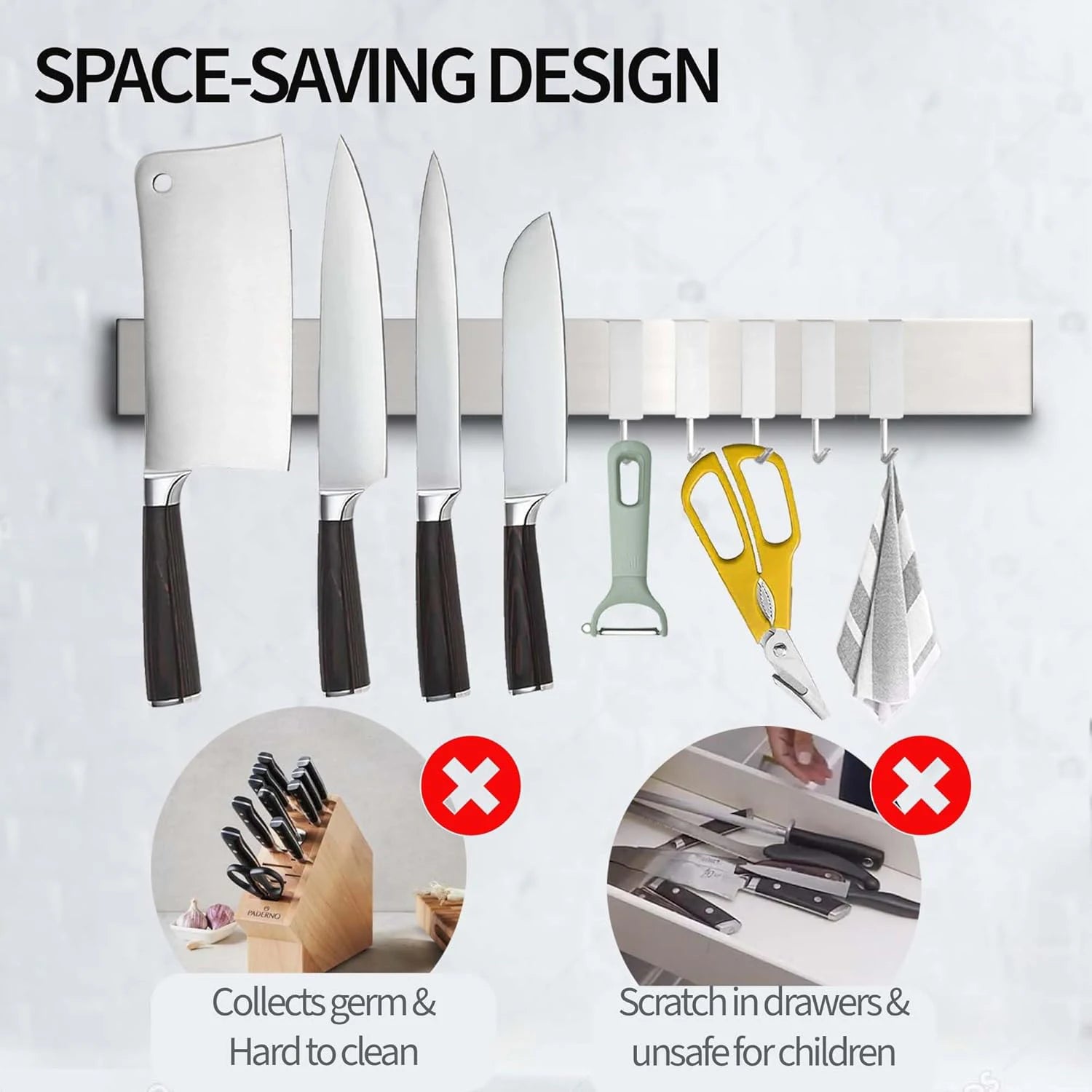 Magnetic Knife Holder - Wall Mount Stainless Steel Knife Strip Bar