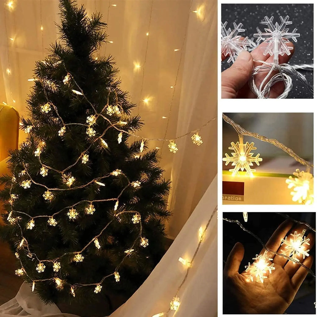 Snowflake LED String Lights - Christmas Winter Decorative Fairy Lights