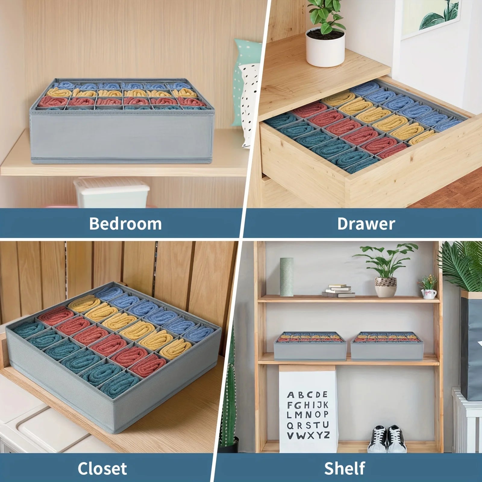 Fabric Storage Box with 24 Compartments - Drawer Organizer for Underwear Socks