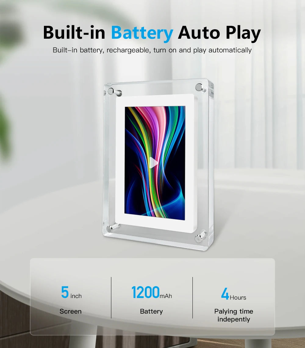 5 Inch Digital Photo Frame - Acrylic IPS Screen Battery Powered Picture Frame