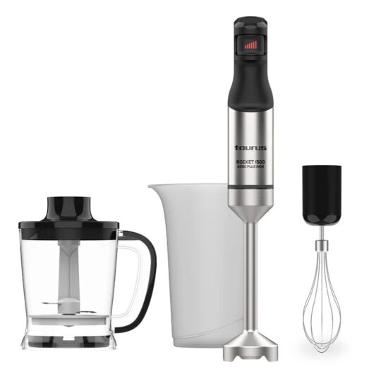 Batidora de mano - Taurus Rocket 1500 Nero Plus Inox HBA1501XE, 1500 W, 20 Velocidades, Plata y Negro