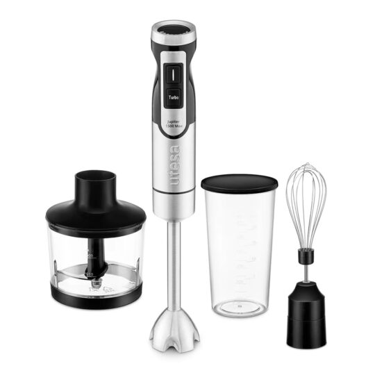 Batidora de mano - Ufesa Jupiter 1500 Max, 1500 W, Velocidad Variable, 4 Cuchillas, Inox